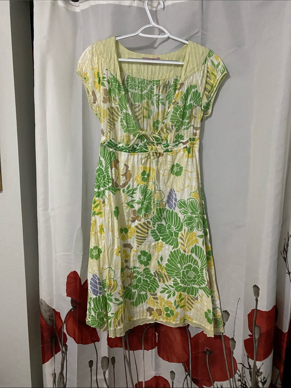Monsoon Yellow and Green Floral Tie-Front Semi Sheer Sundress/ Beach Cover up.